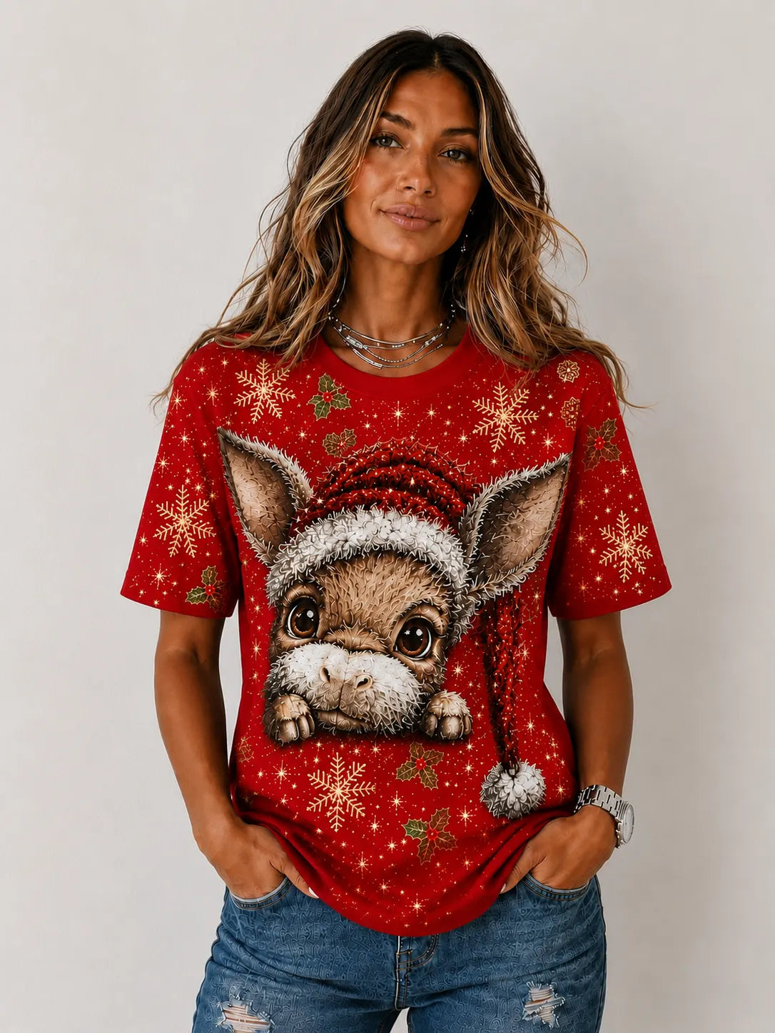 Cute Christmas Donkey Snowflake T‑Shirt