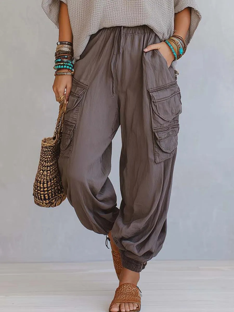 Casual & Cozy Two-piece Set: Waffle-knit Cotton Top And Cotton Cargo Pants