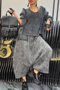Frayed Knit Top & Drop‑Crotch Harem Pants Outfit