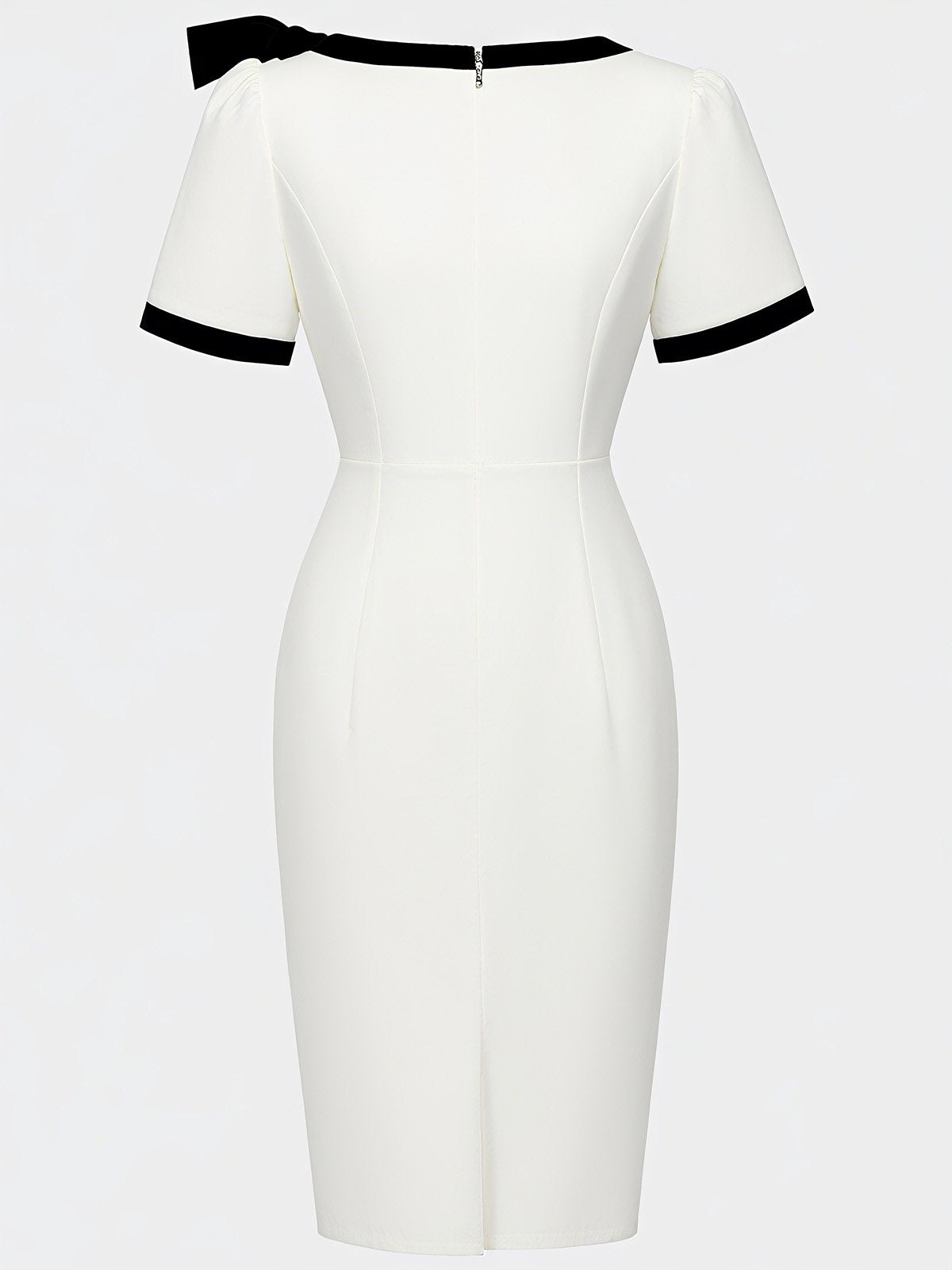 White Bow Short Sleeve Sheath Midi Dress