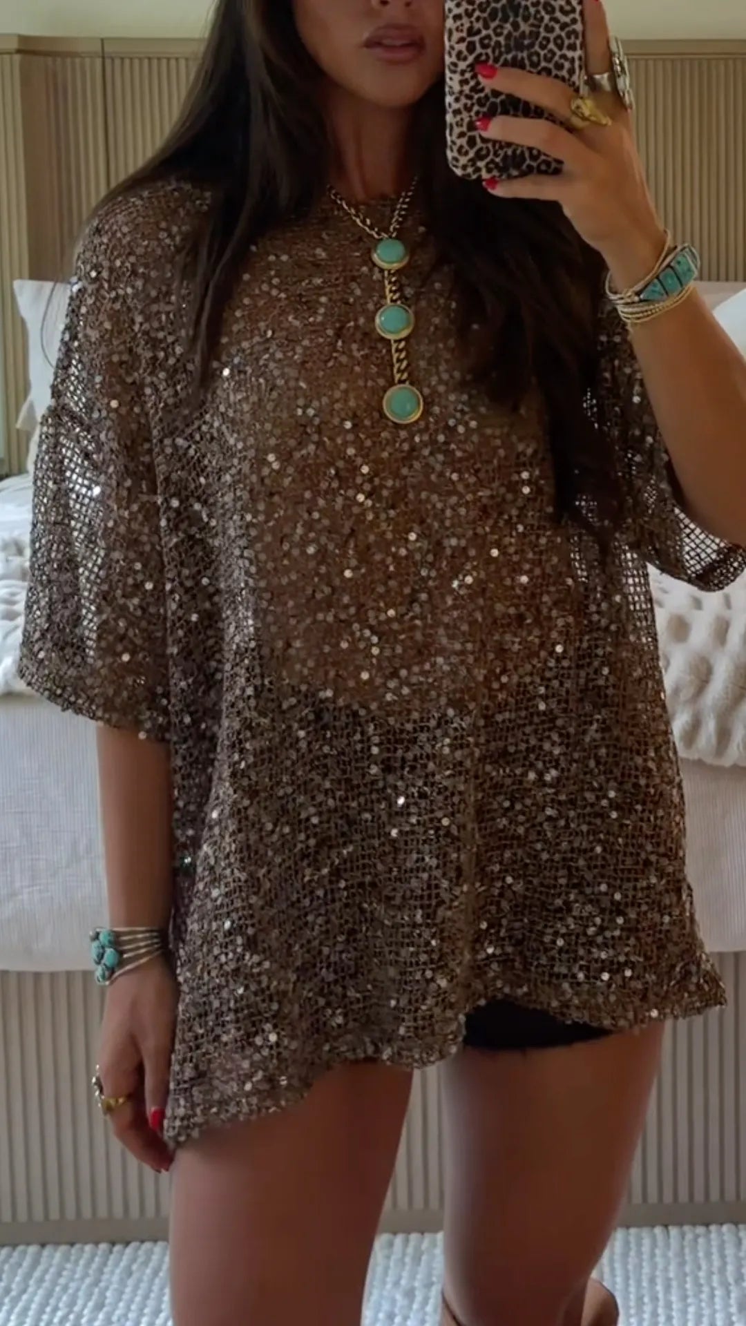 Sequin Mesh Oversized Blouse Top  Dress
