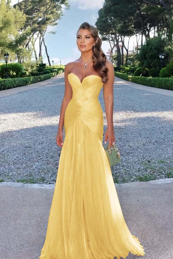 Strapless Sweetheart Sleeveless Long Prom Dress With Pleated JQ0100