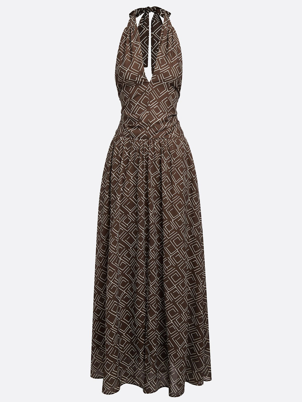 Brown Slit Classic Halter Sleeveless A-Line Maxi Dress
