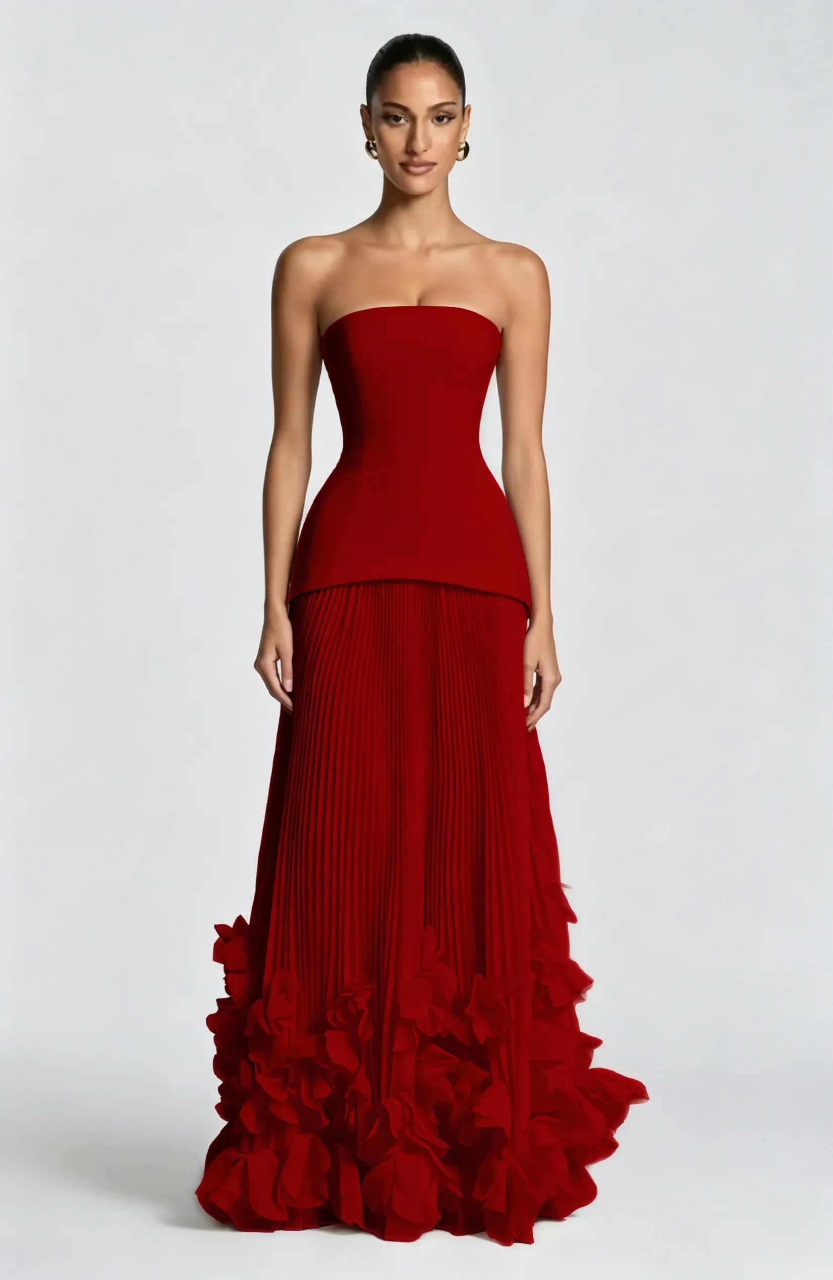 Cocoslly Strapless Sleeveless High Waist Long Prom Dress With Appliques And Pleated | Cabemet Chiffon YQ0118
