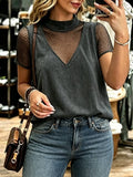 Boho Mock Neck Fishnet Inset Top