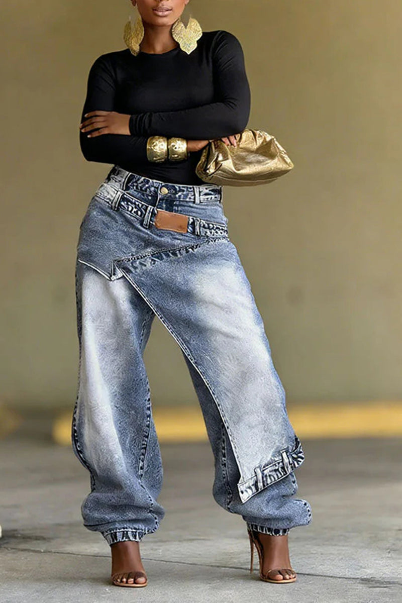 Ladies' Hot Selling Casual Asymmetrical Overlapping Jeans