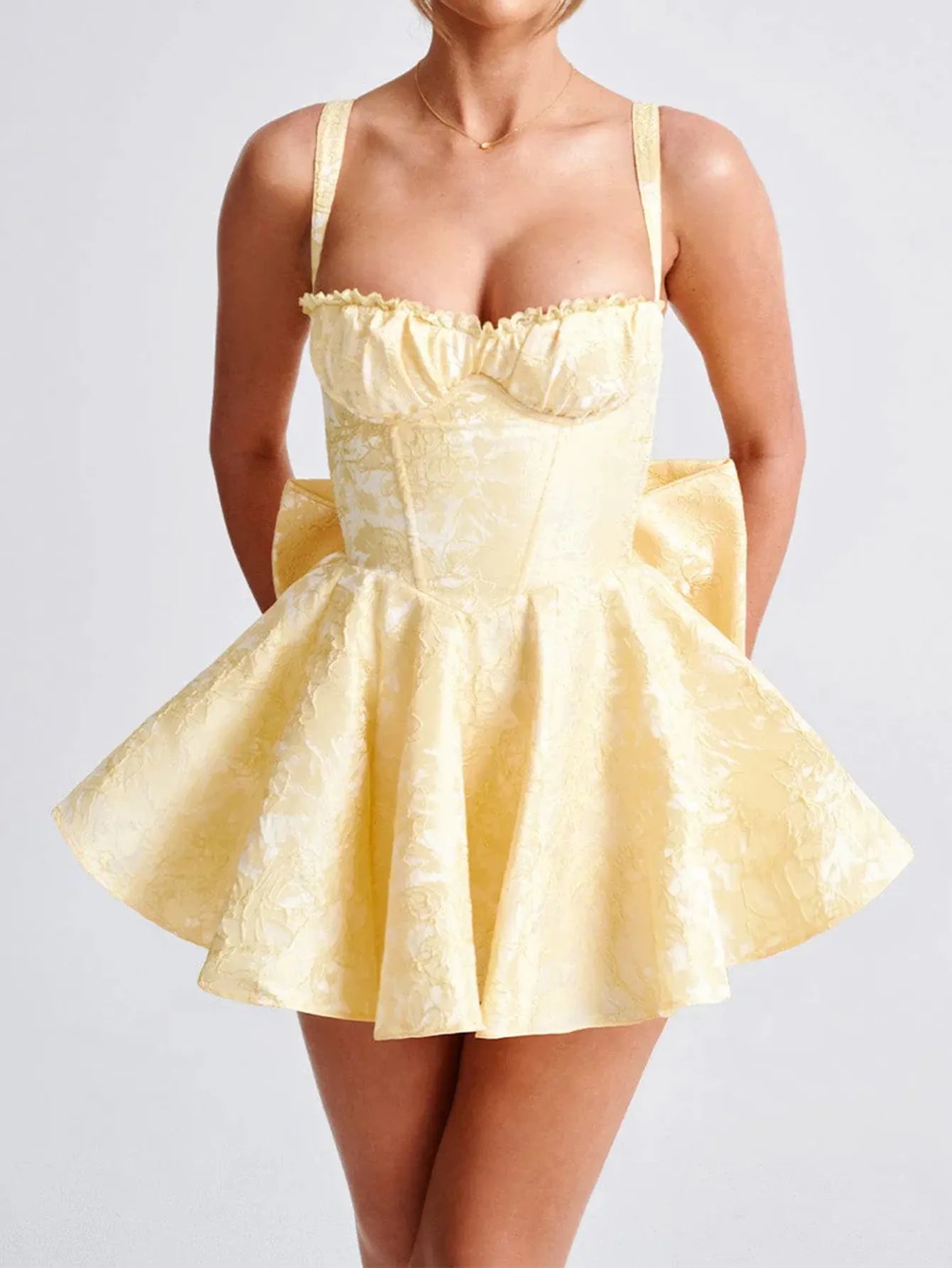 Jacquard Corset Mini Dress with Back Bow - Homecoming & Cocktail Party