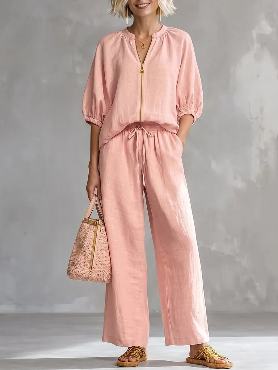 Stylish Cozy Shirt And Wide-leg Pants Linen Cotton Two-piece Set