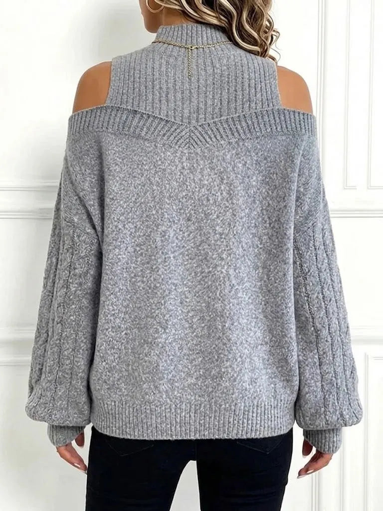 Loose-fit Mock-neck Knit Top With Lantern Sleeves