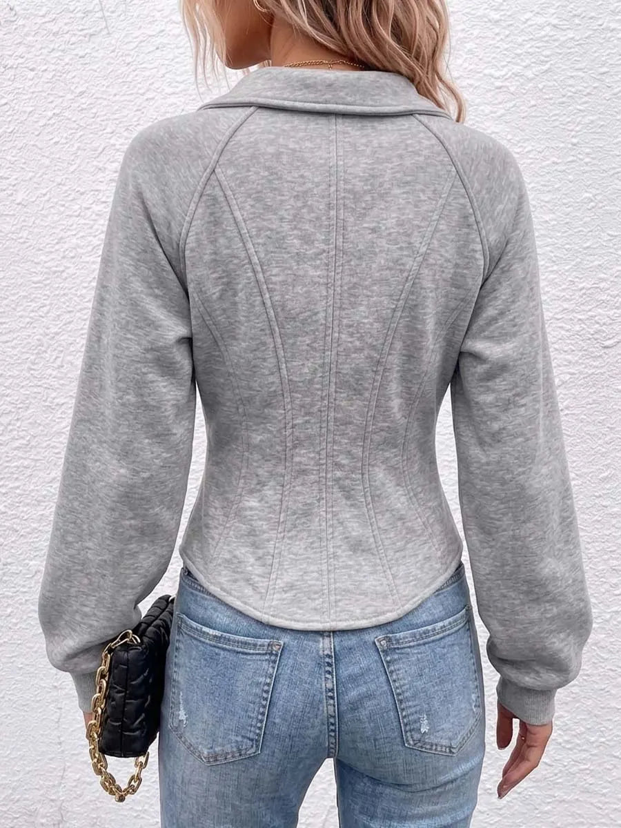 Women's Solid Color Collared Long Sleeve Casual Loose Cardigan
