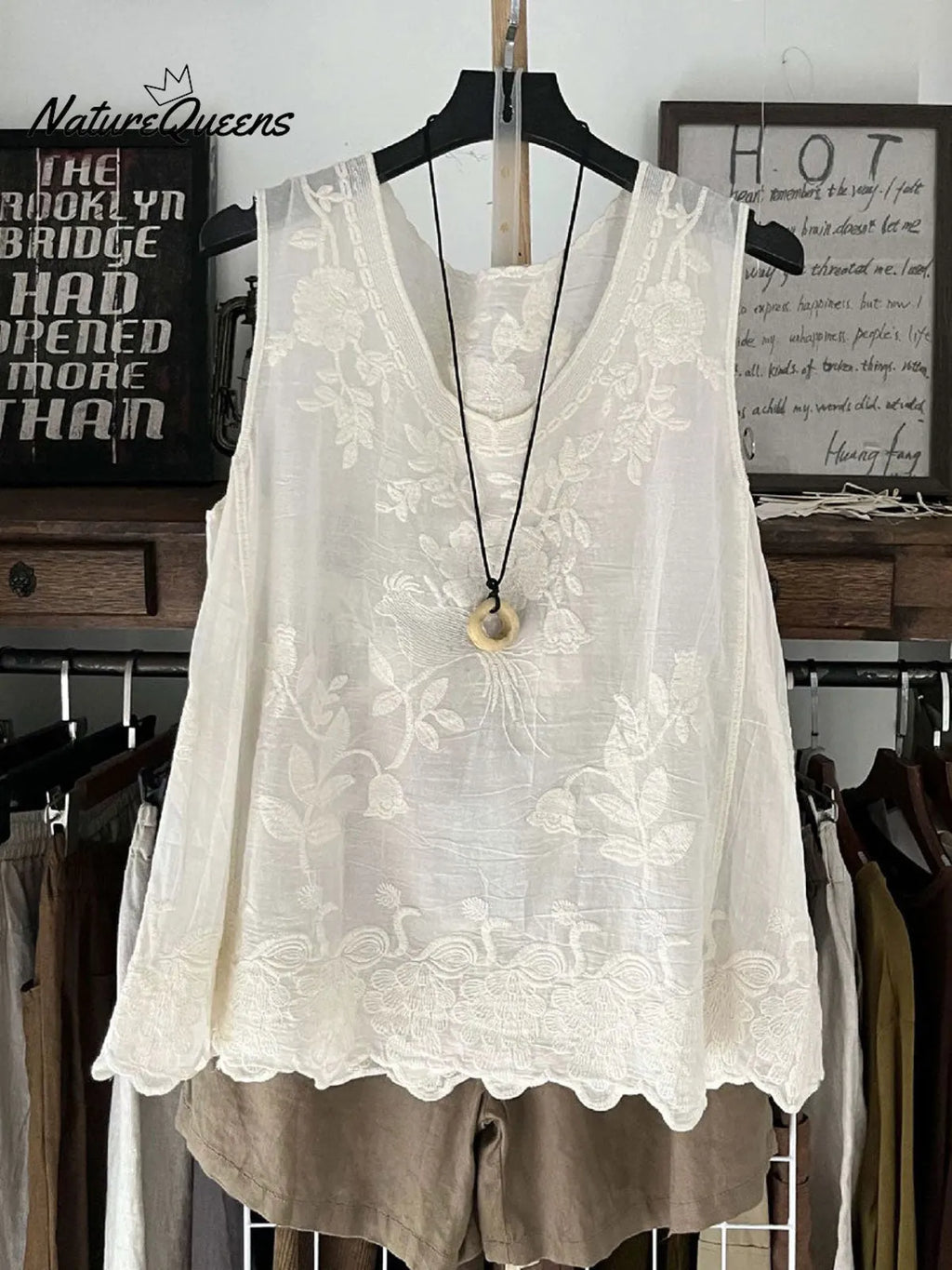 Women's Vintage Lace Sleeveless Cotton And Linen Vest Top