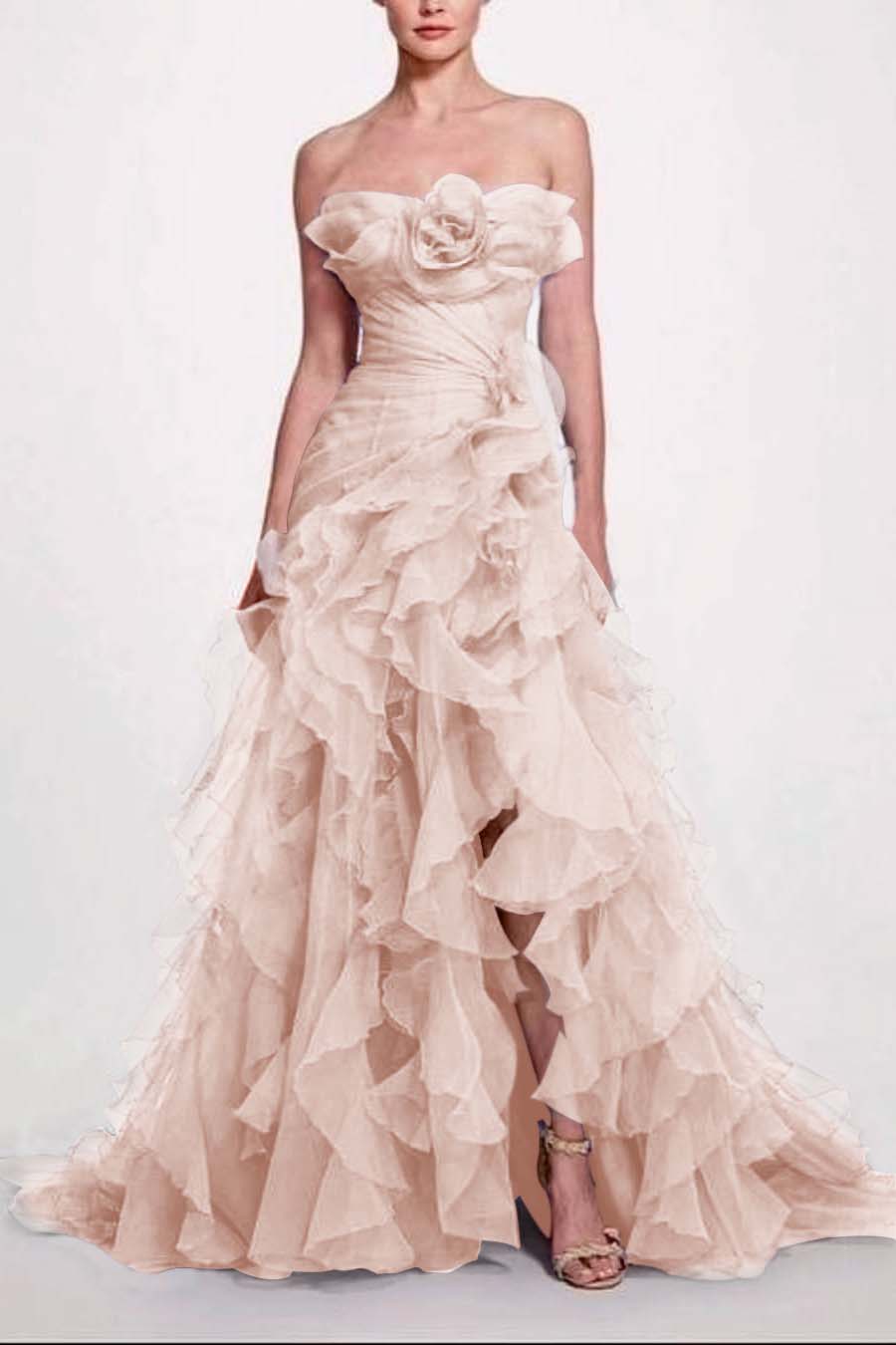 Strapless Sleeveless Long High Split Prom Dress With Pleated XJ0663