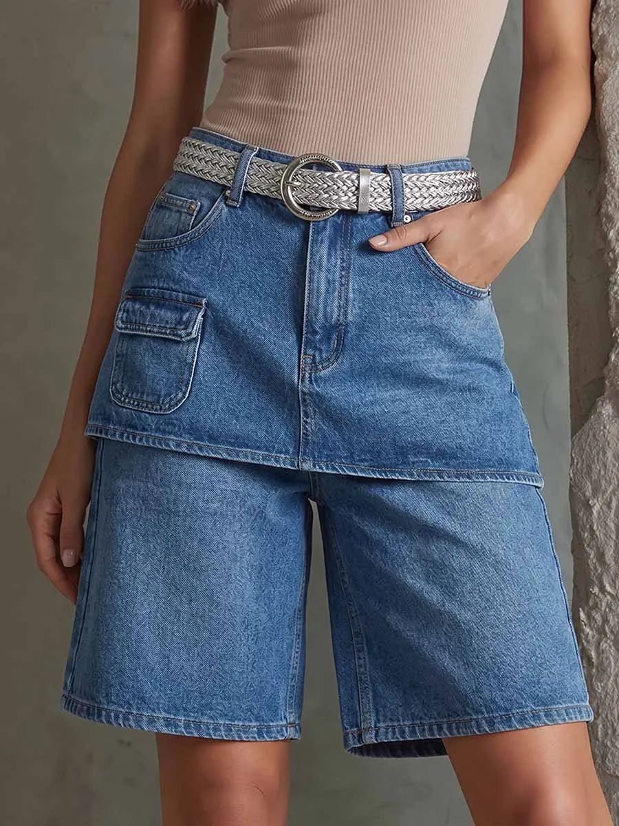 Women's High-waisted Casual Loose Denim Wide-leg Shorts