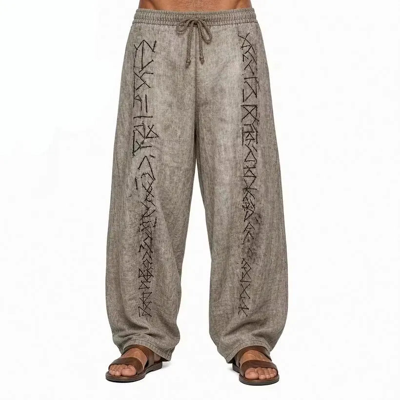 Men Viking Rune Linen Harem Pants