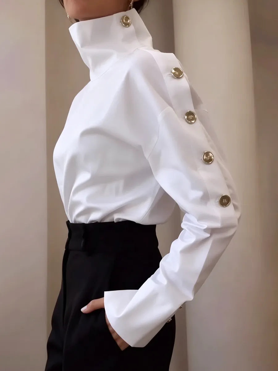Chic Asymmetrical Button Accents White Blouse