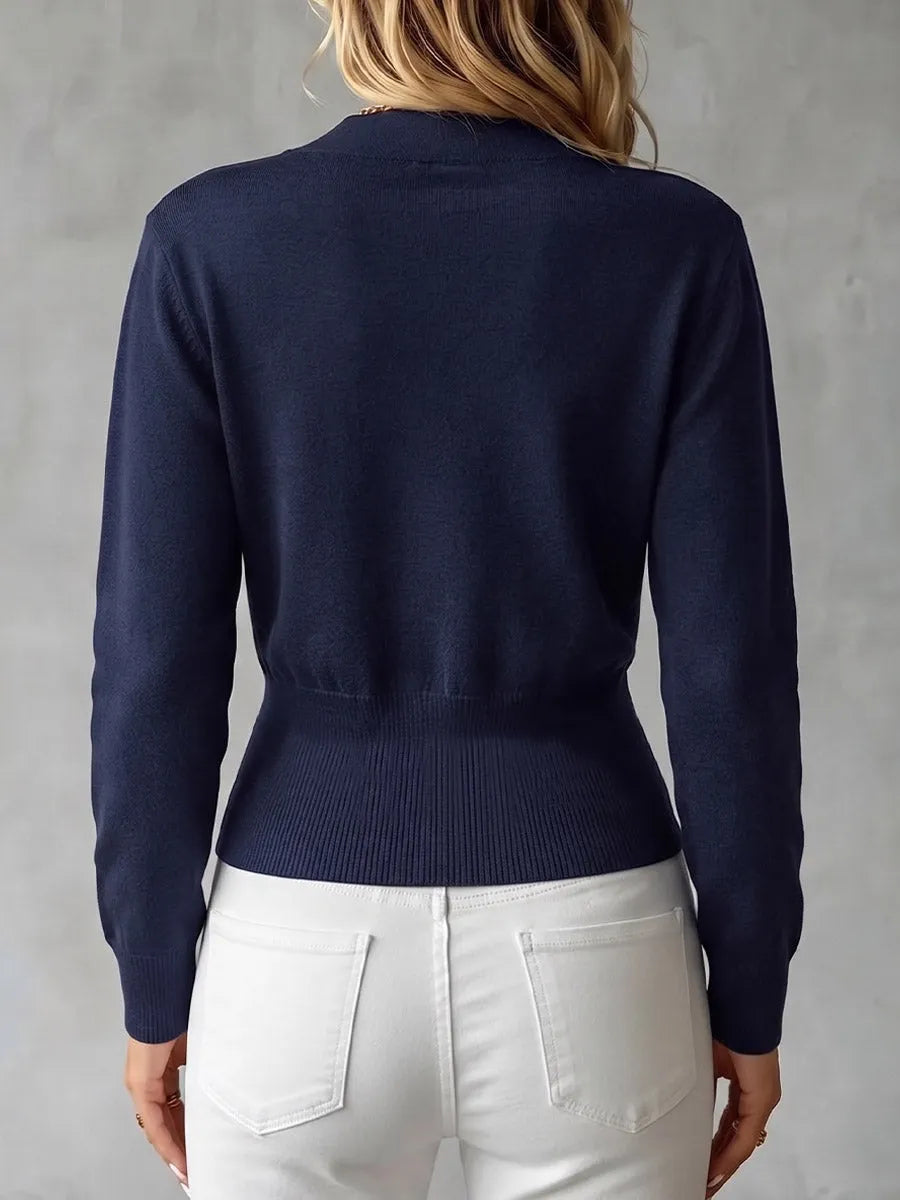 Women's Solid Color V-neck Long Sleeve Casual Loose Knit Top