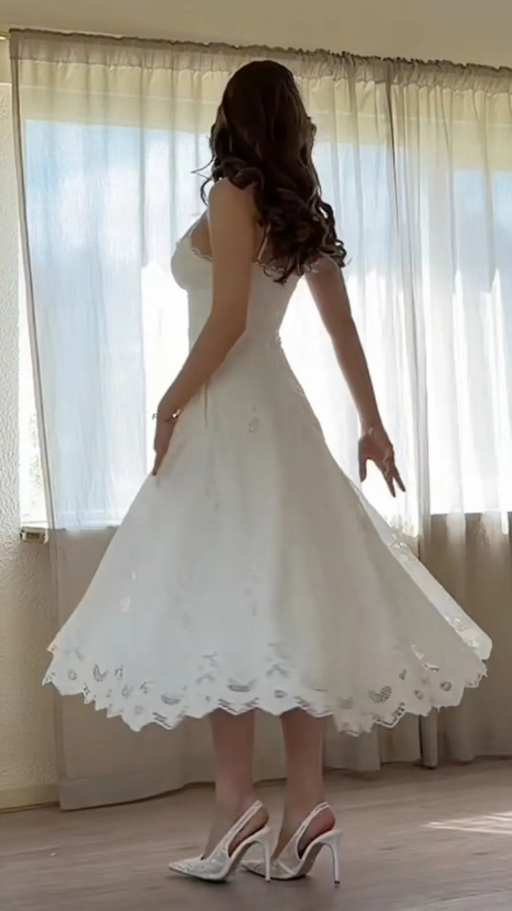 White Eyelet Lace Midi Dress