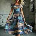 Women's Retro Japanese Shell Jacquard Art Pattern Casual Dress