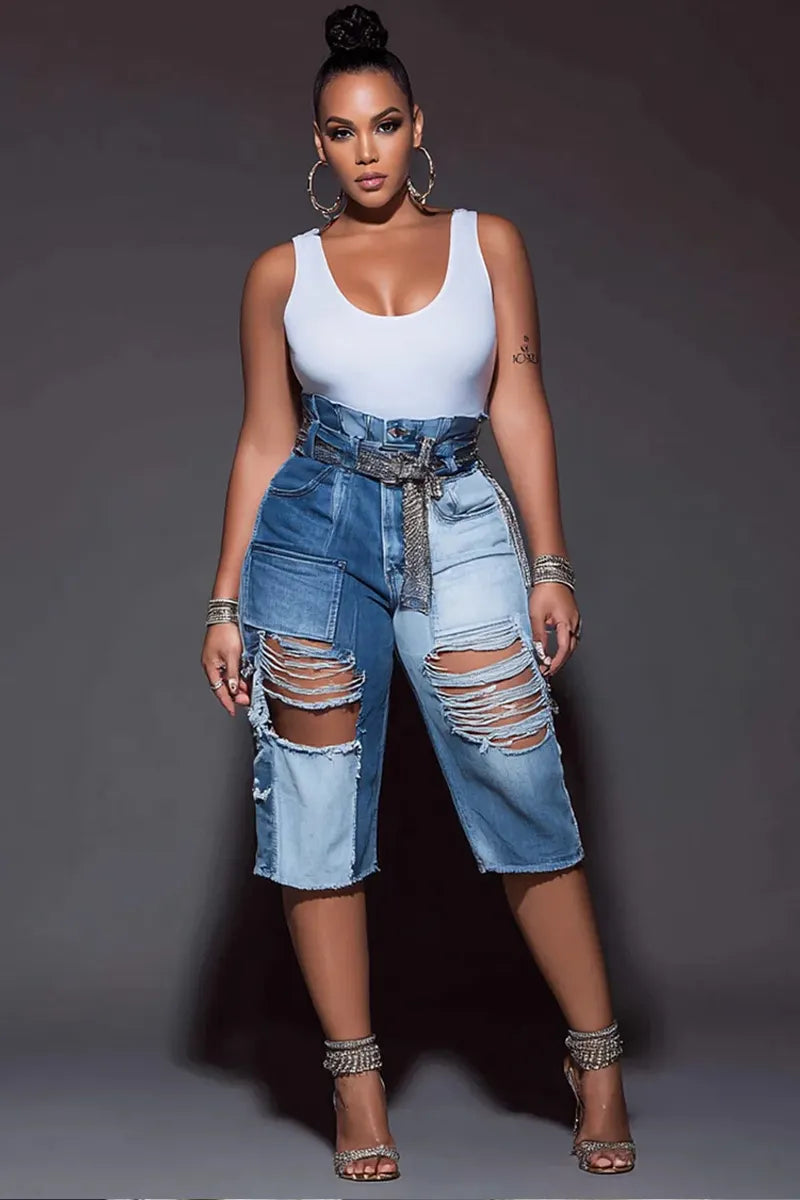 Ladies' Party Washed Ripped Denim Shorts
