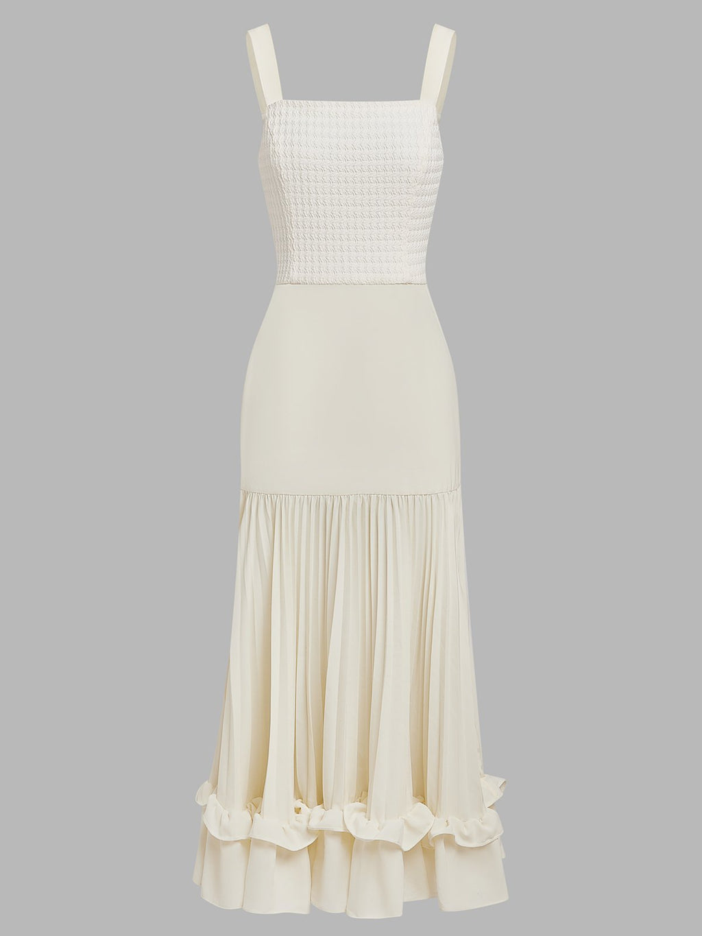 Off White Ruched Split Joint Knit Spaghetti Sleeveless Sheath Maxi Dress