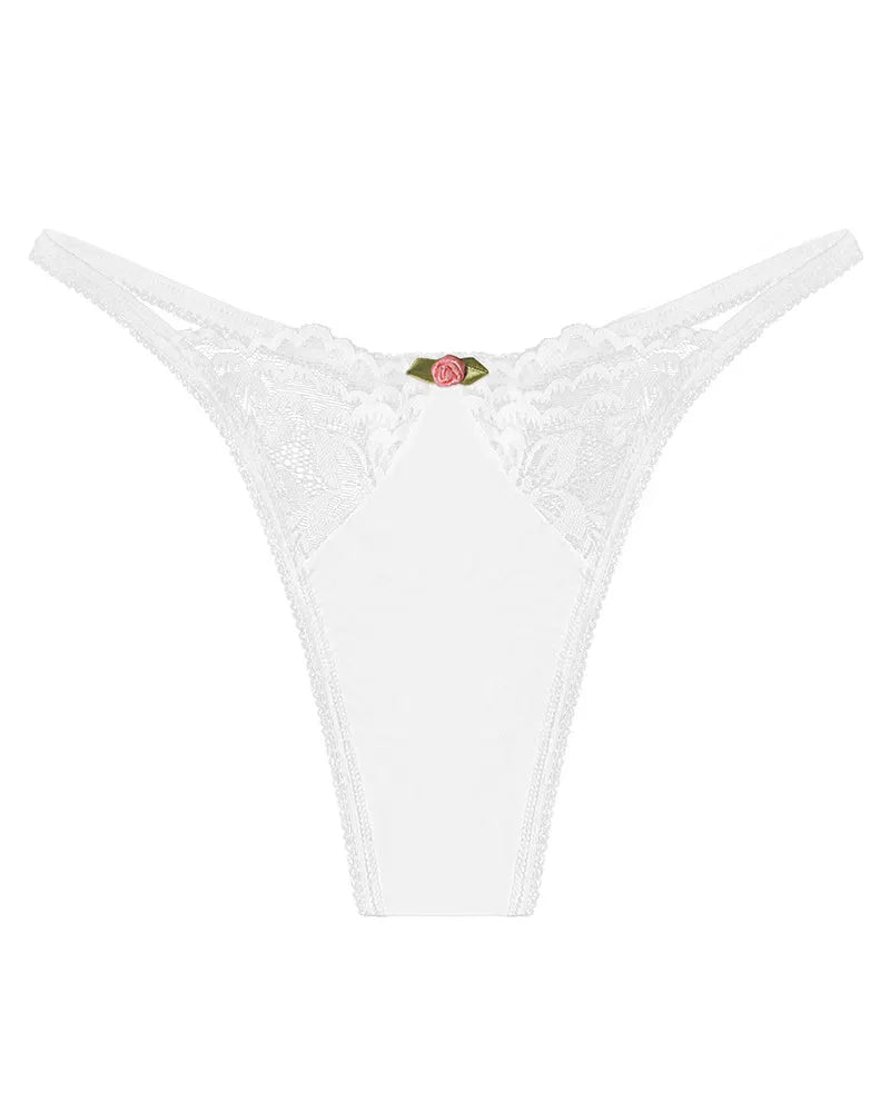 Sexy Lace Hollow Out Elastic Thong Low Rise Flower Decor Bikini Panties