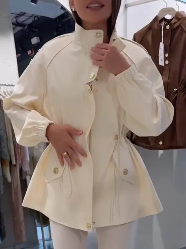 Drawstring Waist Windbreaker Jacket