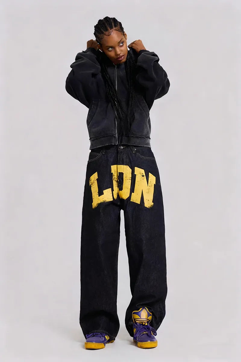 Women's Street Letter-Print Loose-Fit Jeans