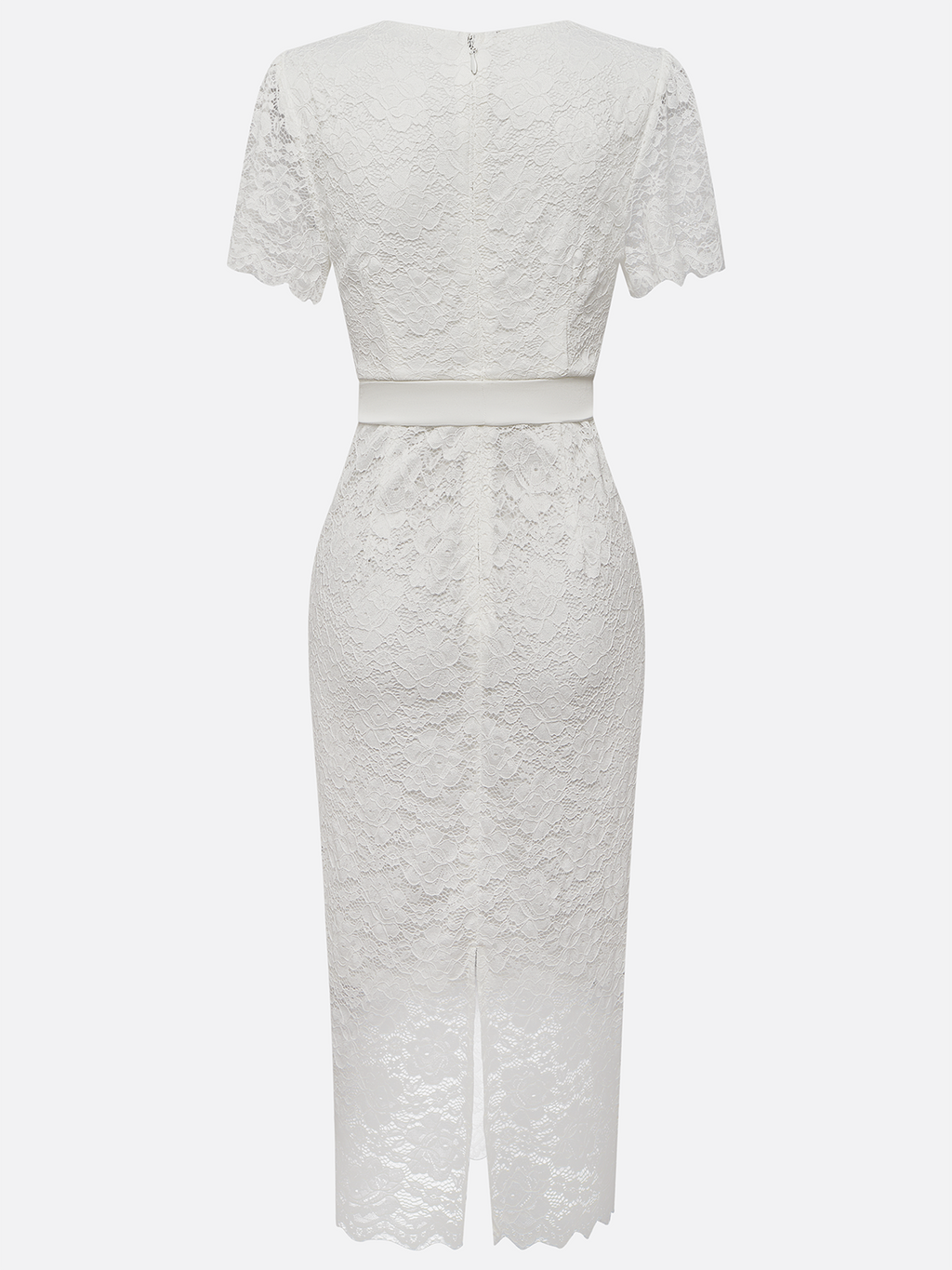 White Bow Lace V Neck Short Sleeve Sheath Midi Dress