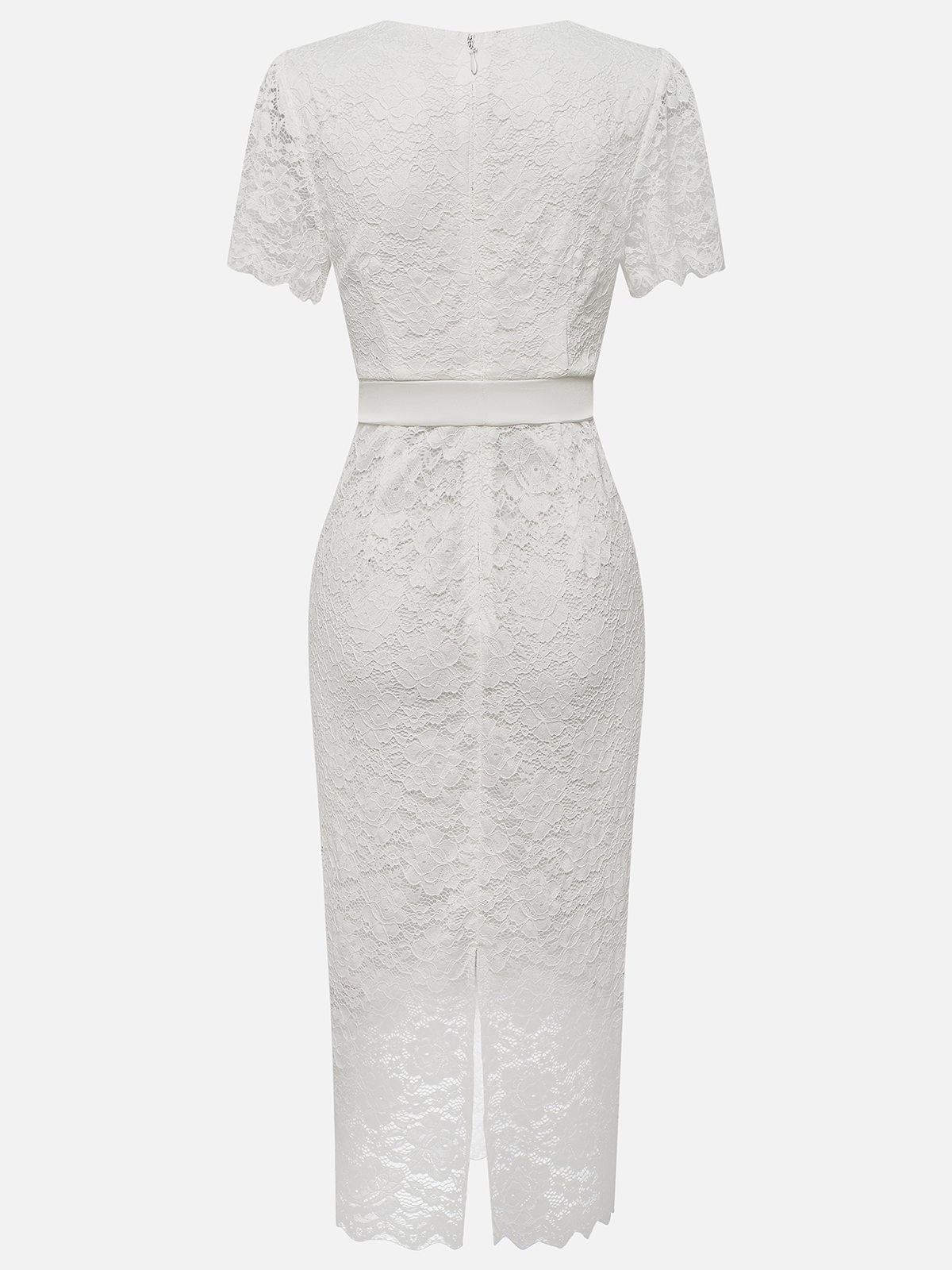 White Bow Lace V Neck Short Sleeve Sheath Midi Dress