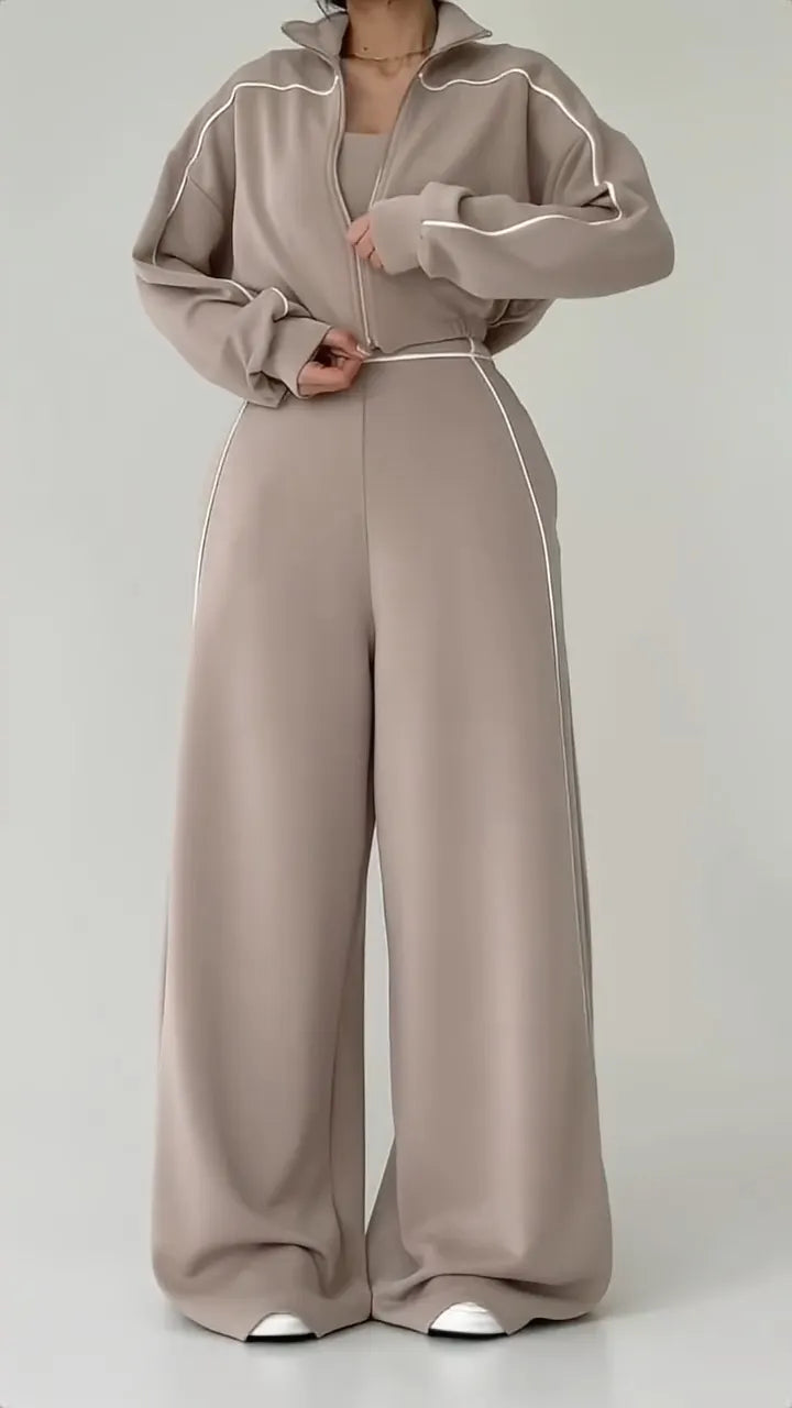 Contrast Piping Jumpsuit With Hoodie