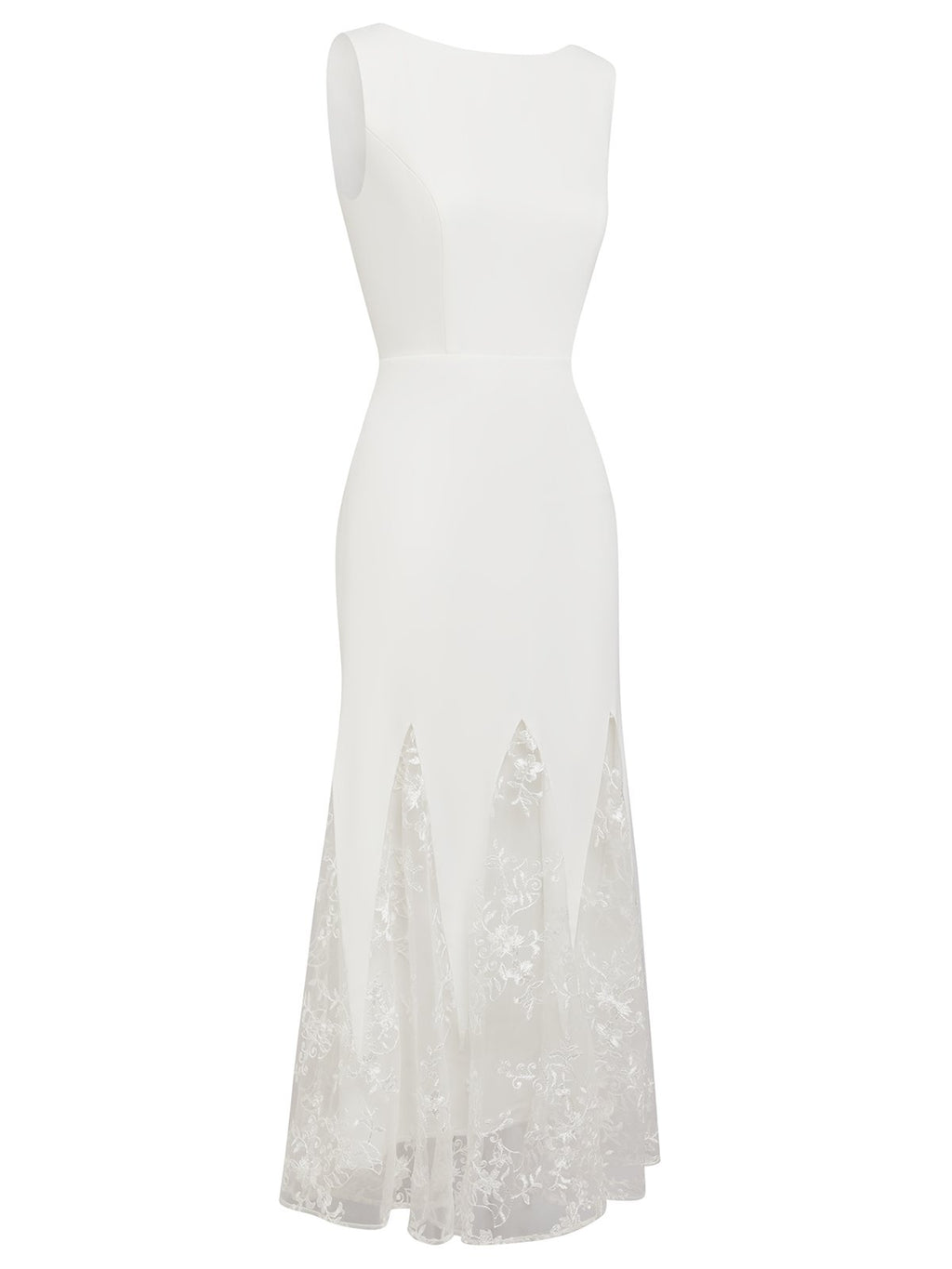 White Lace Boat Neck Sleeveless Mermaid Maxi Dress