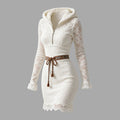 Women's Lace Half-Zip Hooded Slim Fit Dress