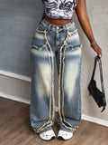 Chic Distressed Raw-Edge Wide-Leg Denim Jeans
