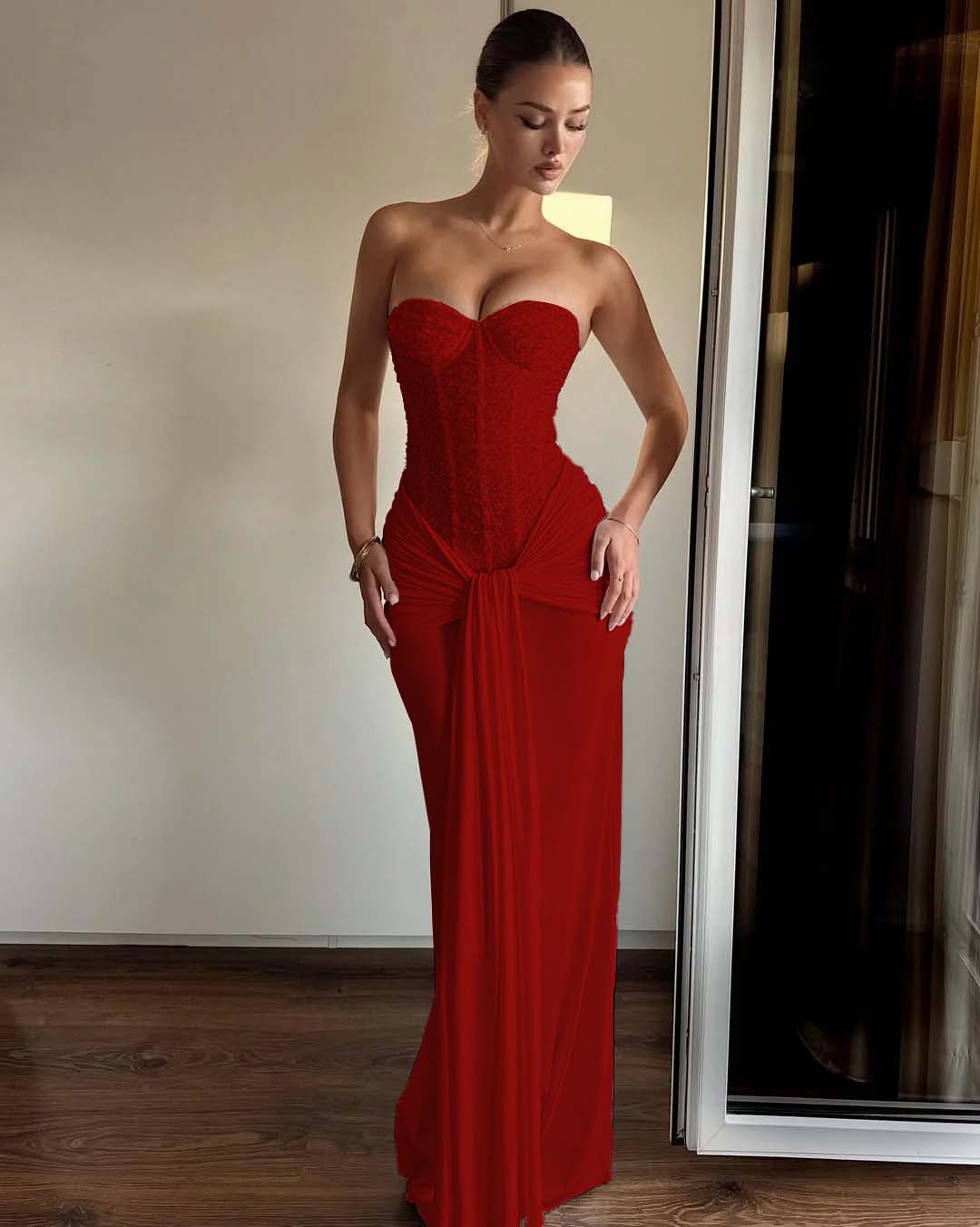 Strapless Sweetheart Sleeveless Long Mermaid Prom Dress With Pleated YK0363