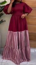 Women Round Neck Patchwork Elegant Casual Dress