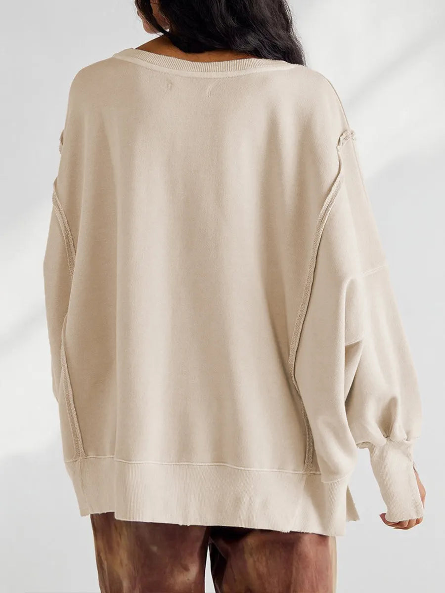 Casual Oversized Cotton Crew-neck Sweatshirt With Exposed Seams