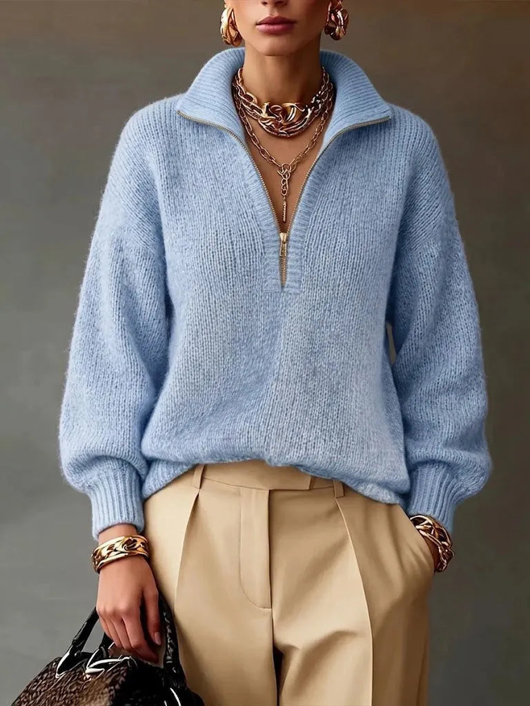 Half Zip Collar Relaxed Knit Sweater