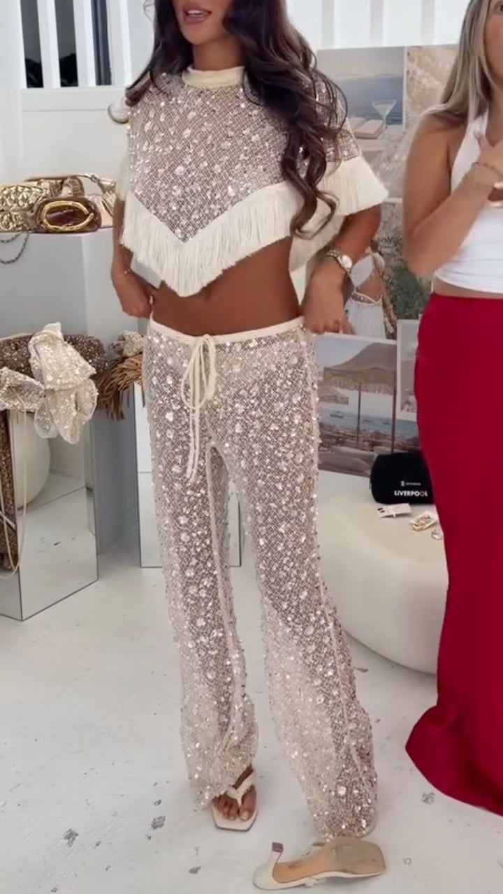 Sequin Fringe Mesh Two‑Piece Set