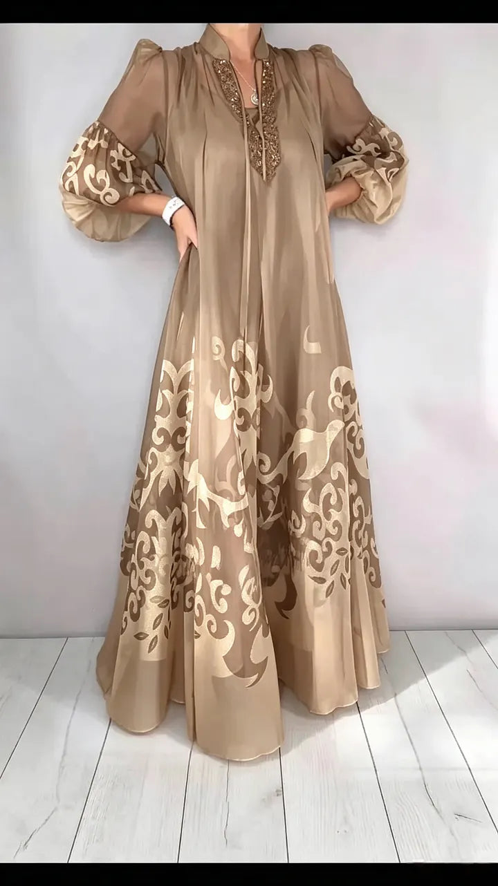 Women's V-neck Chiffon Printed Dress Set