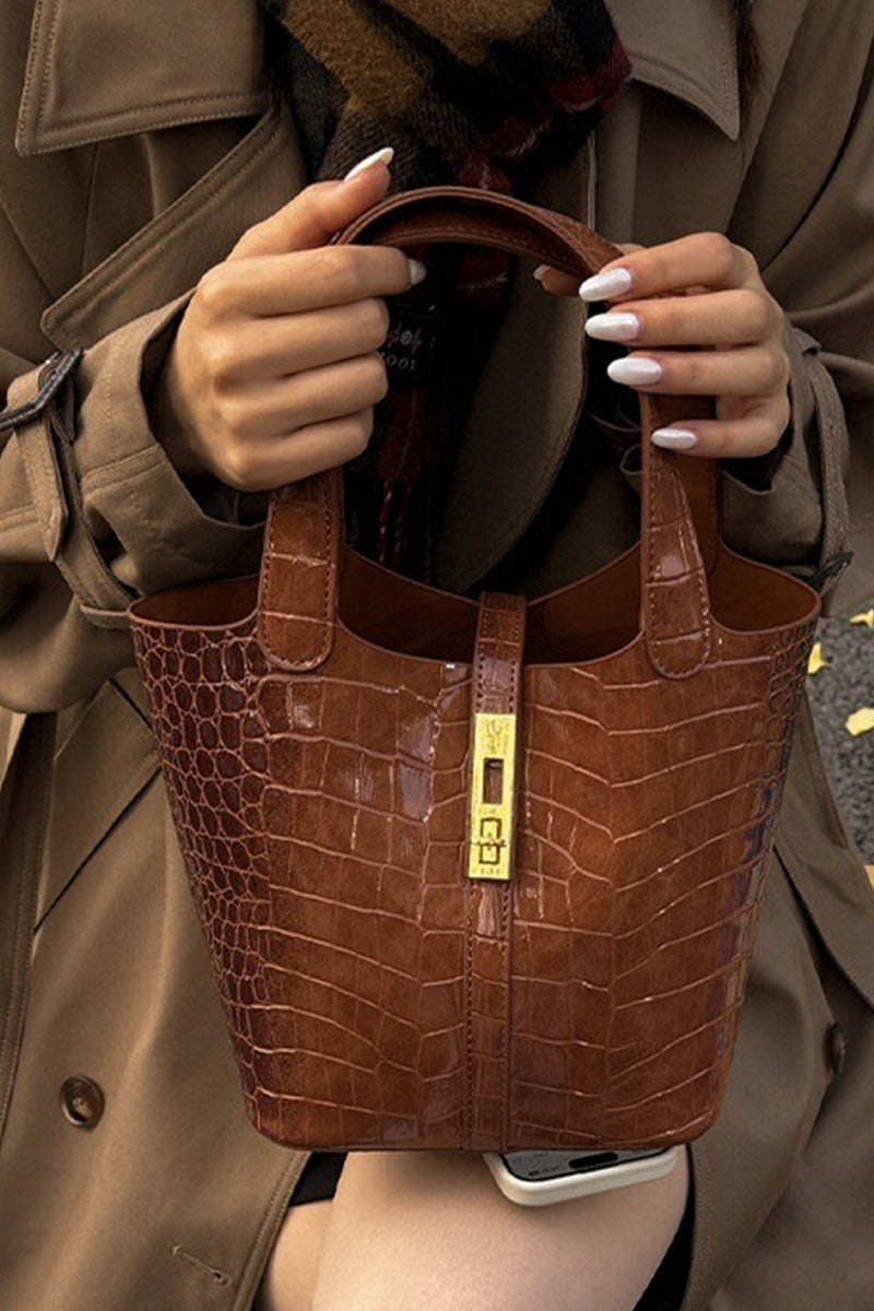 Women's Stylish Croc-Embossed Vintage Bucket Bags