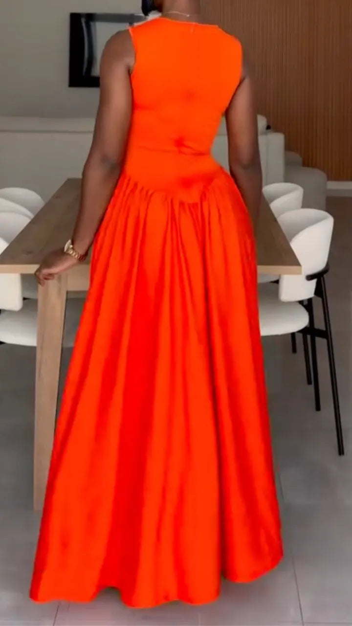 Orange Cutout Sleeveless Maxi Dress