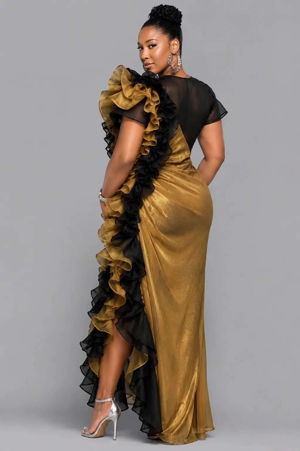 Black Gold Ruffled Maxi Dress