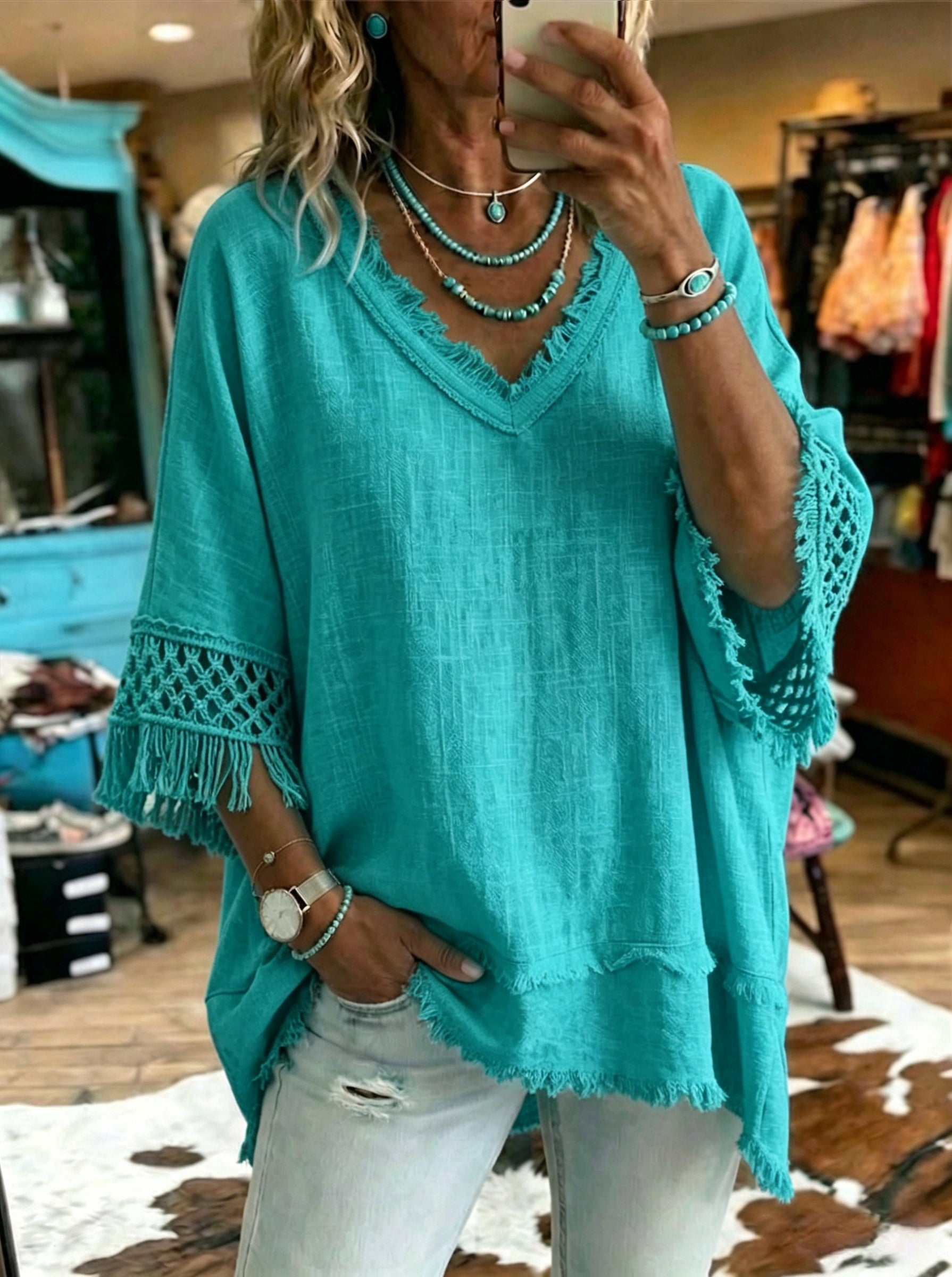 Women's Vintage Patchwork Ruffles Casual Shirt