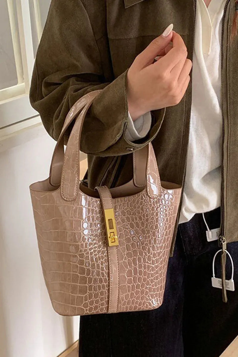 Women's Stylish Croc-Embossed Vintage Bucket Bags