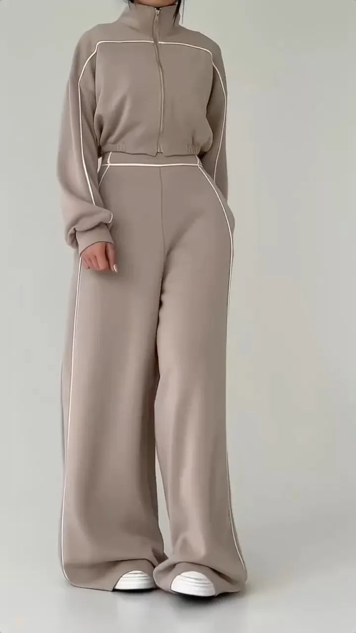 Contrast Piping Jumpsuit With Hoodie