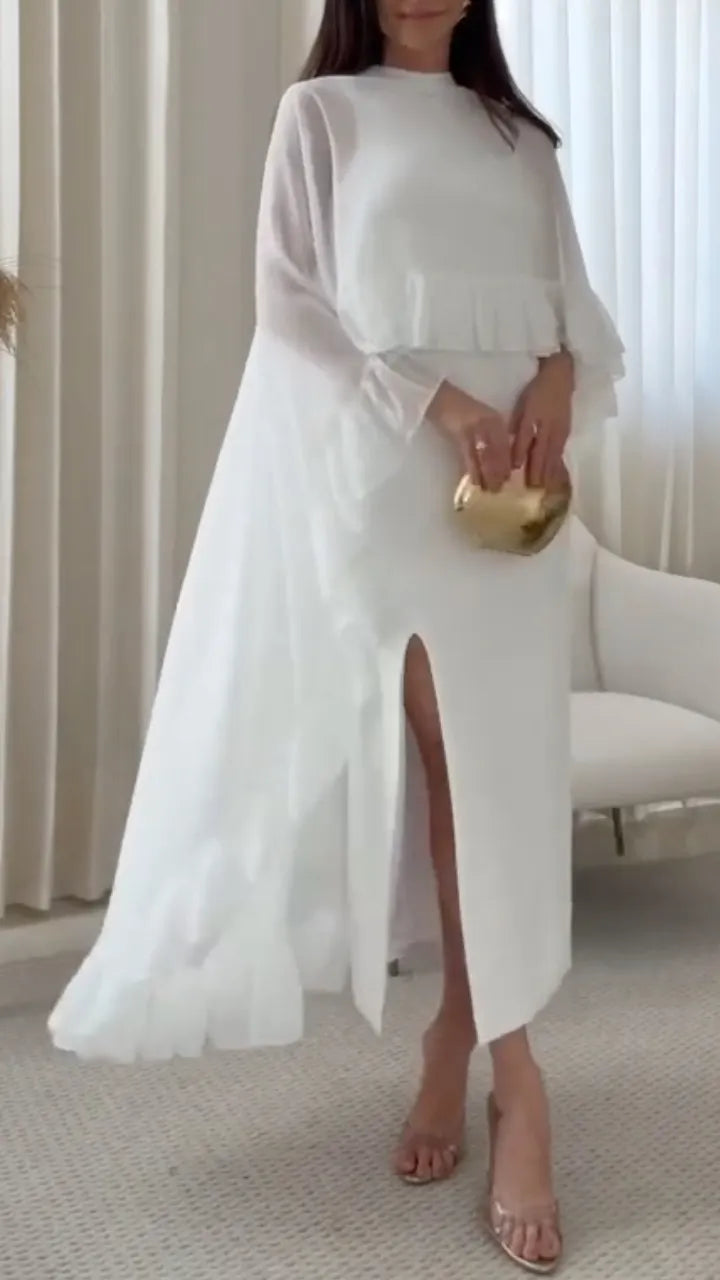 White Beaded Sleeveless Two‑Piece Maxi Dress