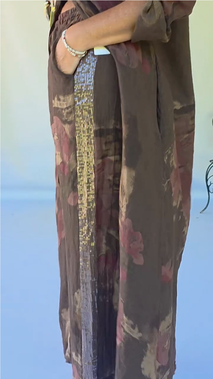 Women's Printed Cotton-Linen Set with Sequin and Patchwork Details