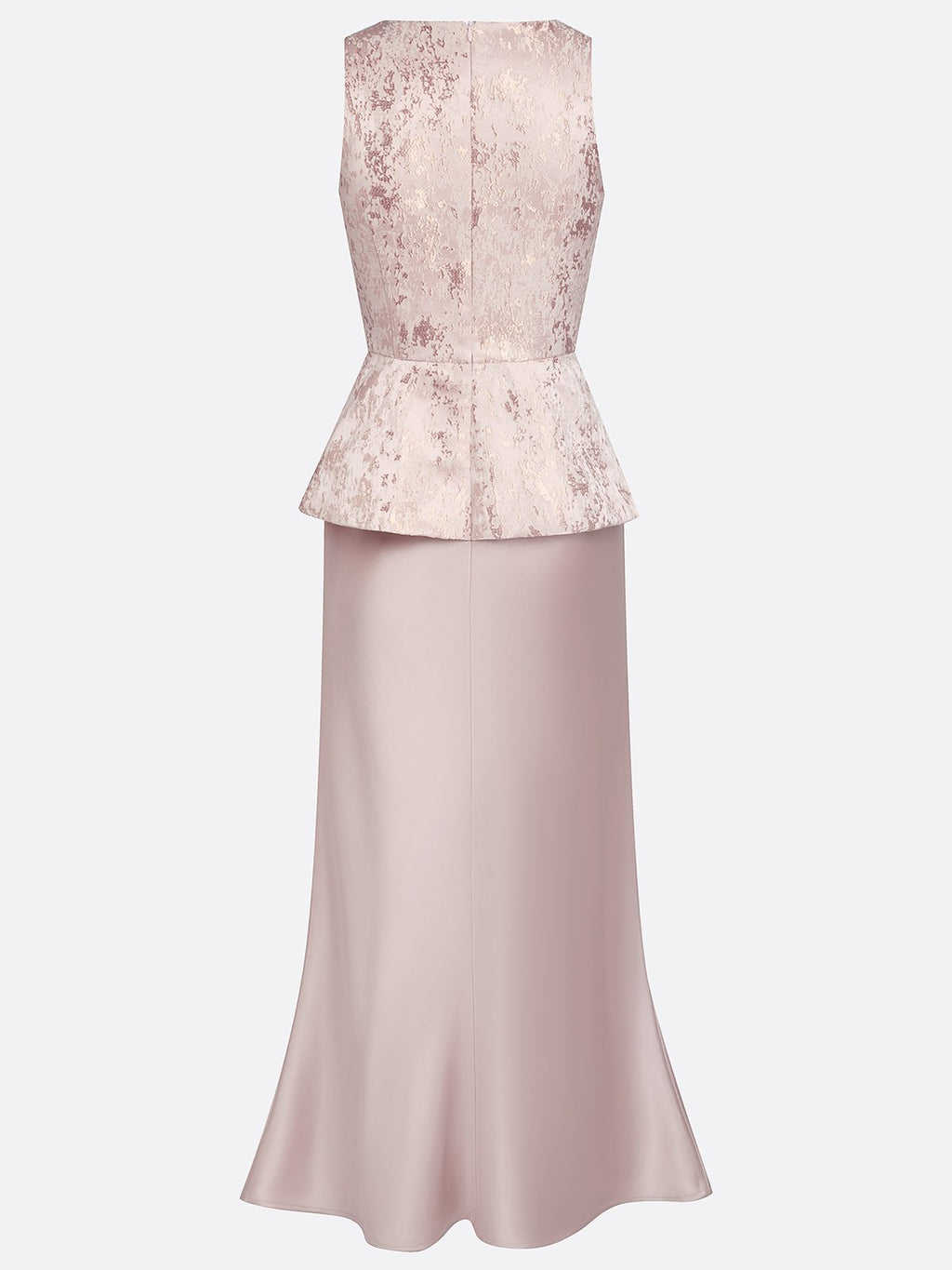 Pink Lace Jacquard 3D Floral Satin Crew Neck Sleeveless Sheath Maxi Dress
