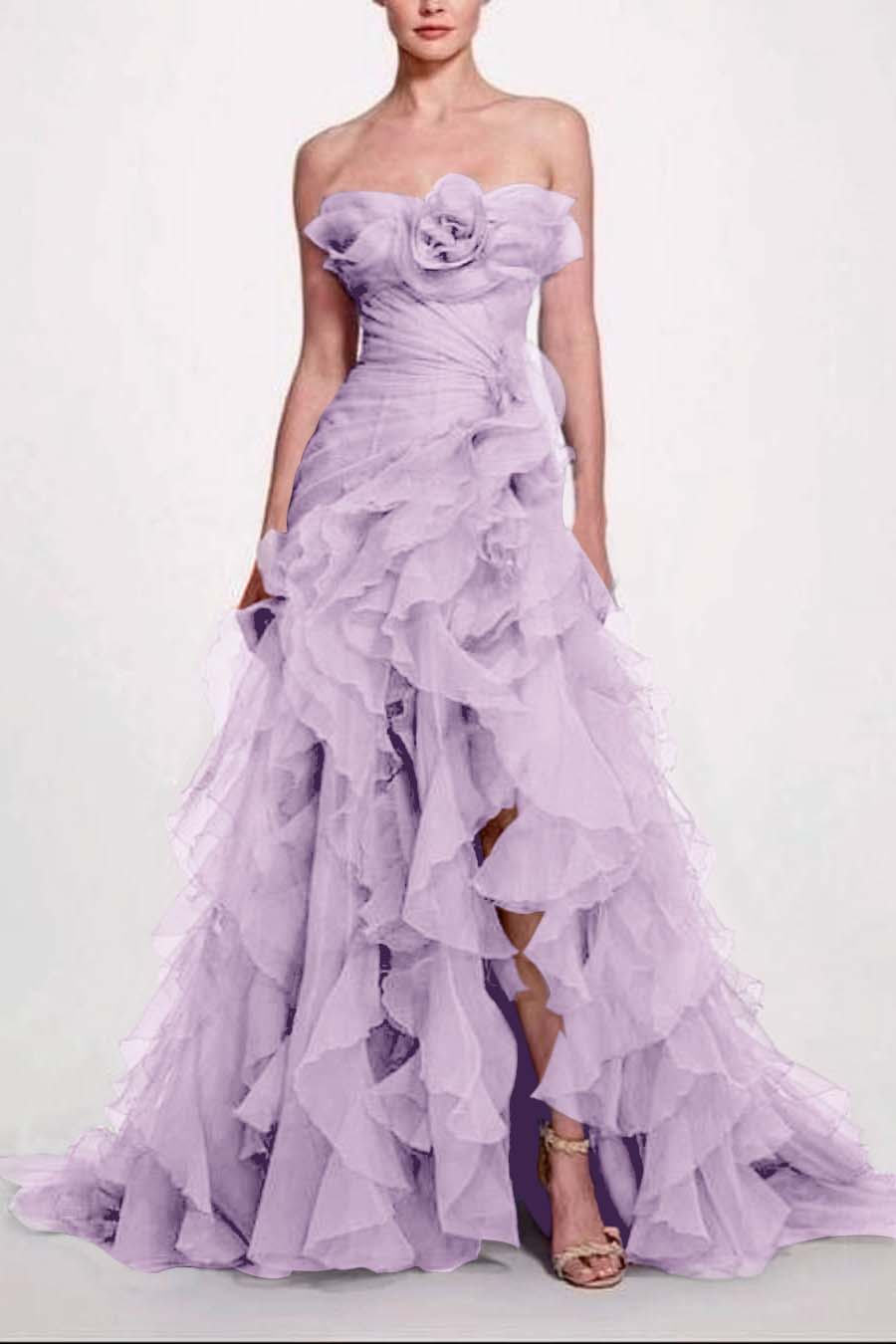 Strapless Sleeveless Long High Split Prom Dress With Pleated XJ0663