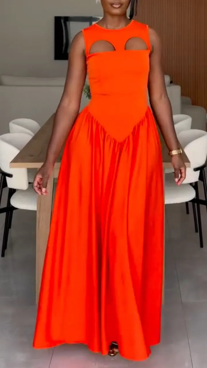 Orange Cutout Sleeveless Maxi Dress